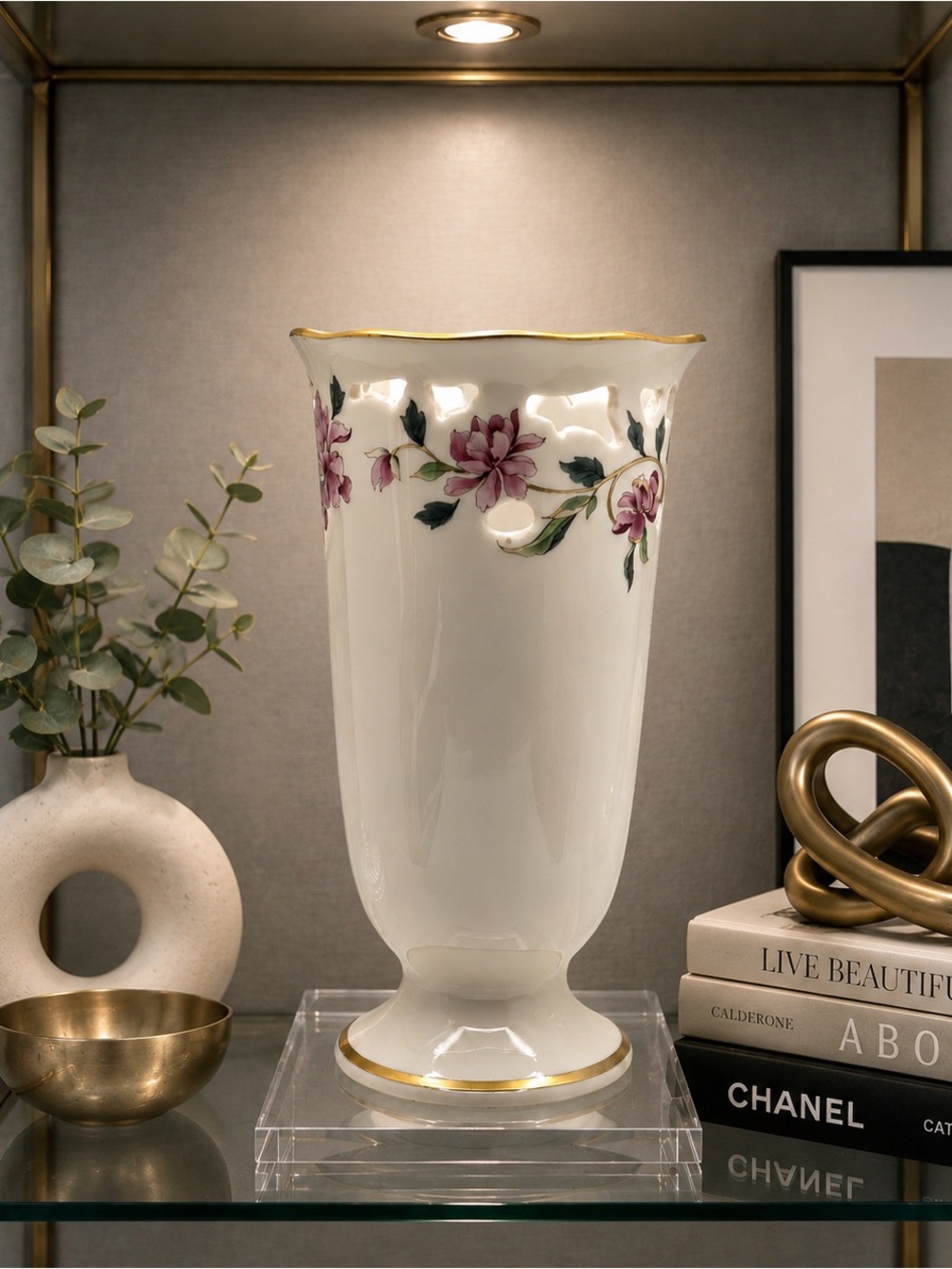 Lenox Barrington Vintage 1990s Collection Floral Vase with Gold Trim